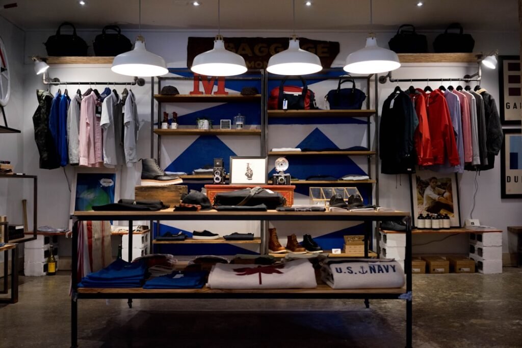 Stylish clothing on a rack while shopping
