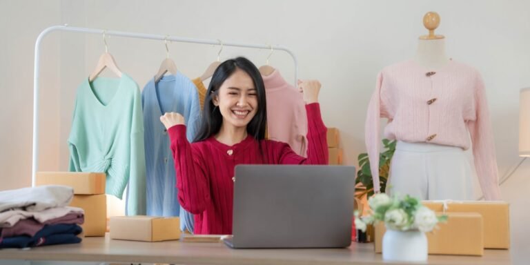 Stylish clothing on a rack while shopping