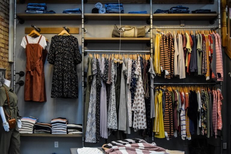 Stylish clothing on a rack while shopping