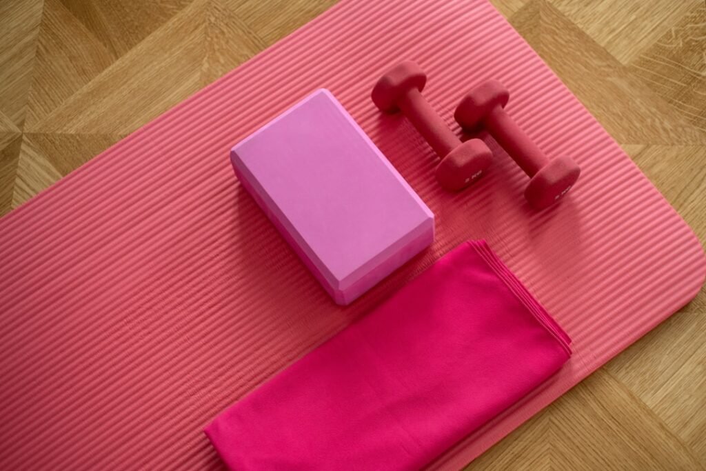 Activewear and workout gear laid out